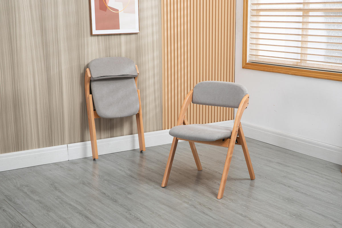 KLAPPSTUHL DE-36260 2er-Set mit gepolstertem Sitz Grau - Grau, Holz (54/60/79cm) - ComfortXL