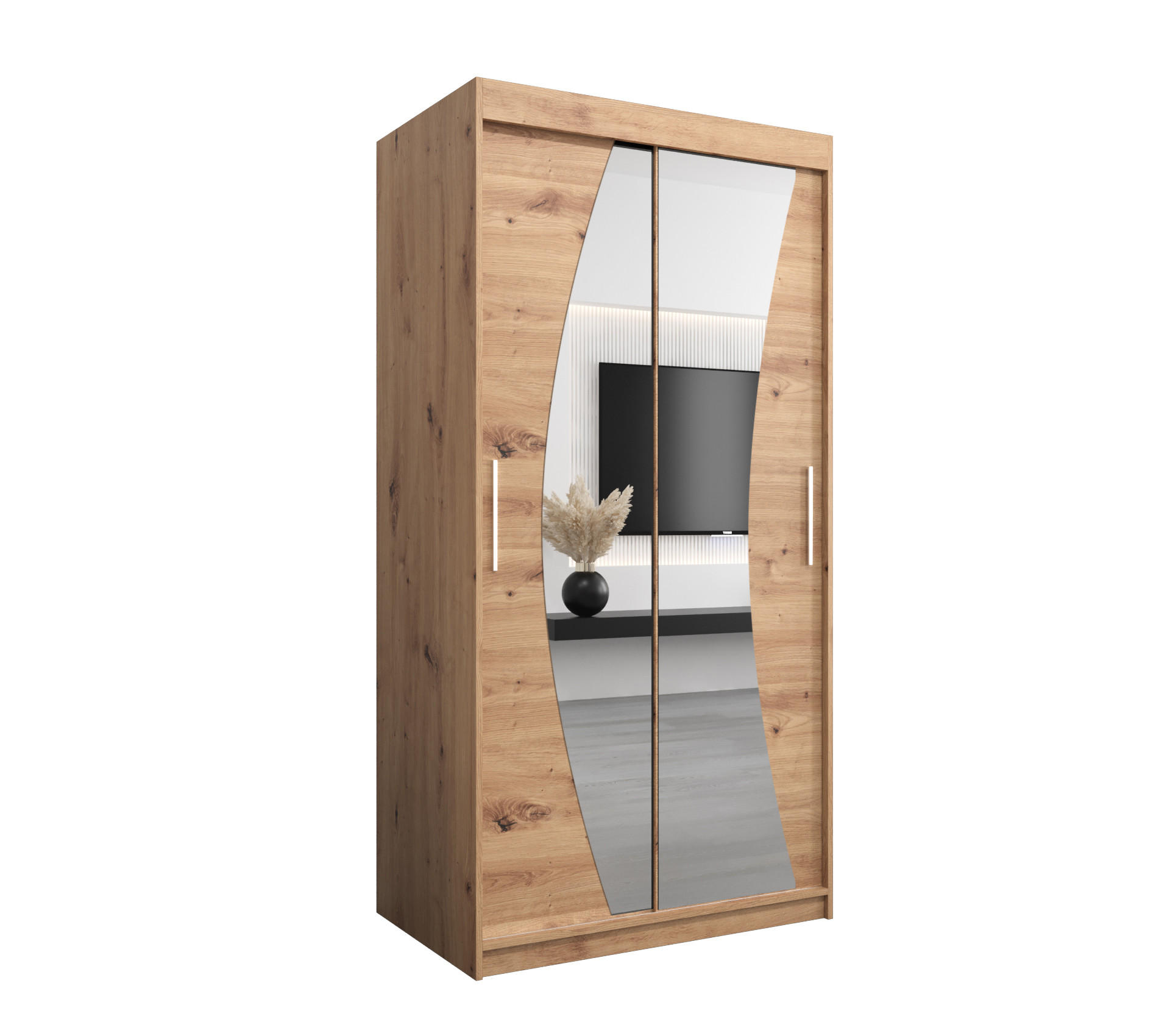 SCHWEBETÜRENSCHRANK 200/100/62 2-türig - Silberfarben/Eiche Artisan, Holz/Kunststoff (100/200/62cm) - MÖBEL KRYSPOL