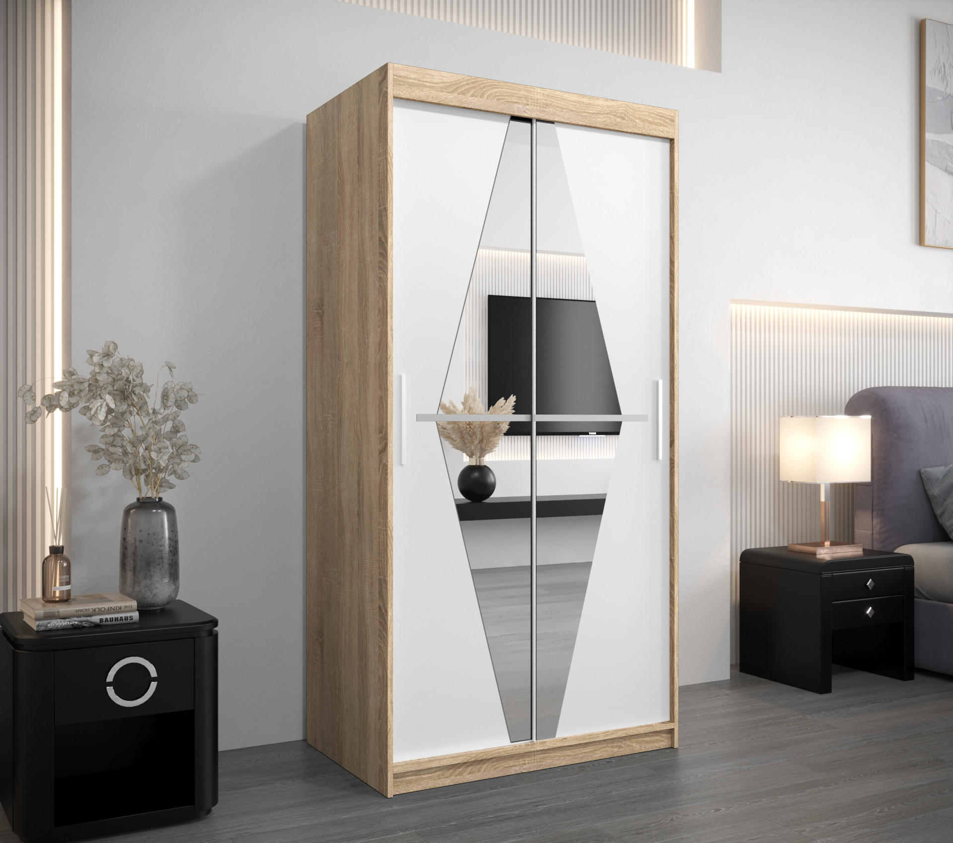 SCHWEBETÜRENSCHRANK 200/100/62 2-türig - Silberfarben/Weiß, Holz/Kunststoff (100/200/62cm) - Abiks Möbel
