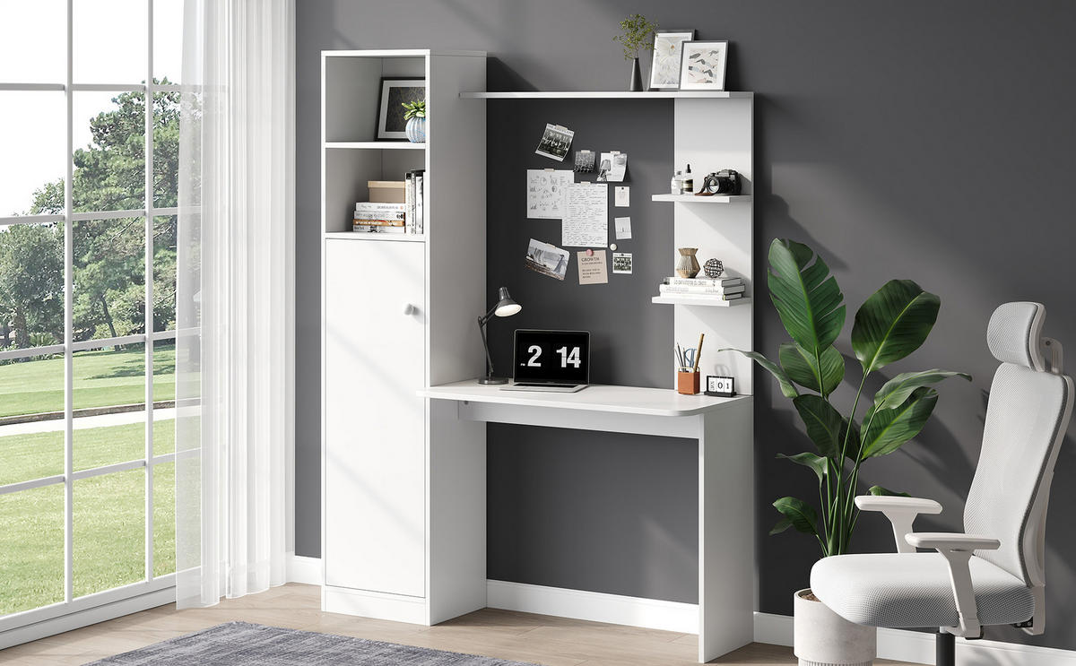 SCHREIBTISCH Weiß 123,5/45/168,5 cm mit Schrank und Regal - Weiß, Holzwerkstoff (123.5/45/168.5cm) - PANGIVO