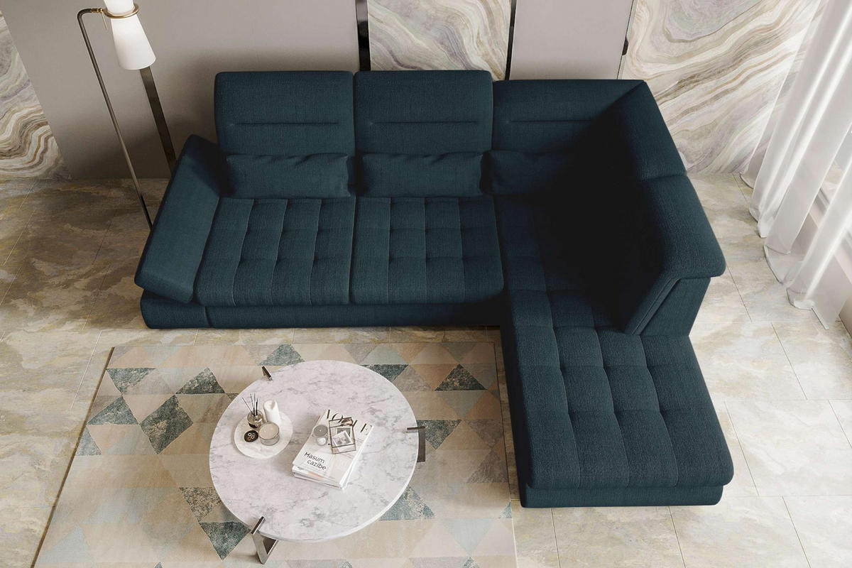 ECKSOFA Toscana Velours inkl. Schlaffunktion - Dunkelblau, Textil (279/227cm) - 99rooms