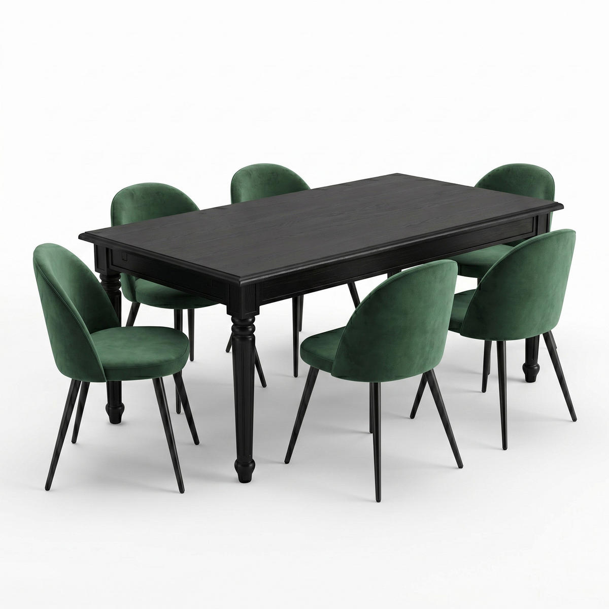ESSGRUPPE Amaretta mit Esstisch Schwarz und 6 Stühlen Grün, 180 x 100 cm - Grün, Holz/Textil (180/75/100cm) - ebuy24