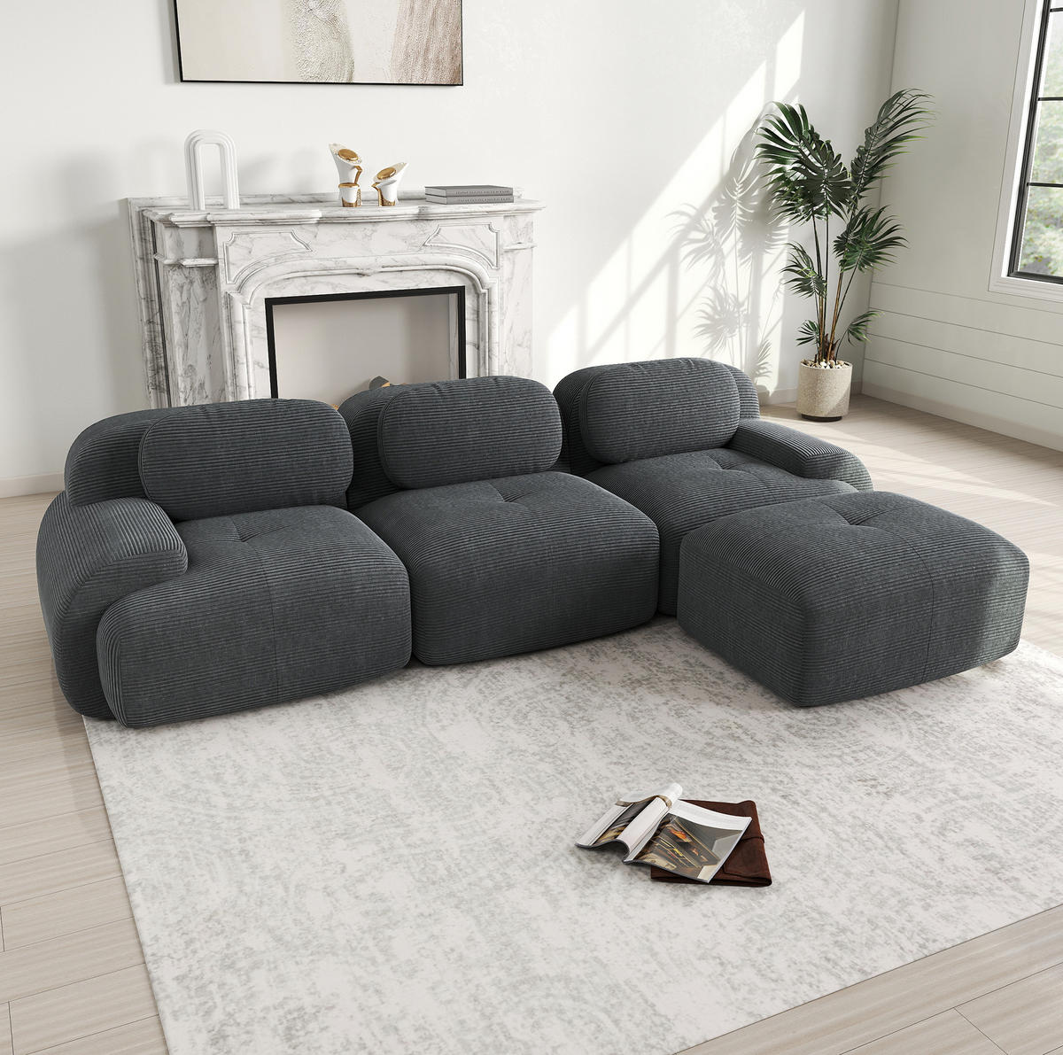 ECKSOFA modular rahmenlos Cord Grey - Grau, Kunststoff (178/298cm) - Meubliv
