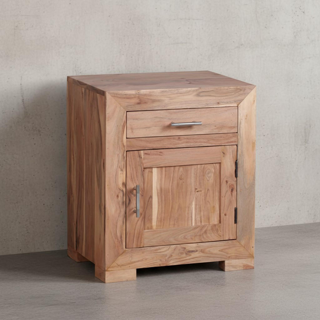 NACHTTISCH Massivholz Schublade Tür Landhausstil, Beige 50x40x60 cm - Beige, Holz/Metall (50/60/40cm) - KADIMA DESIGN