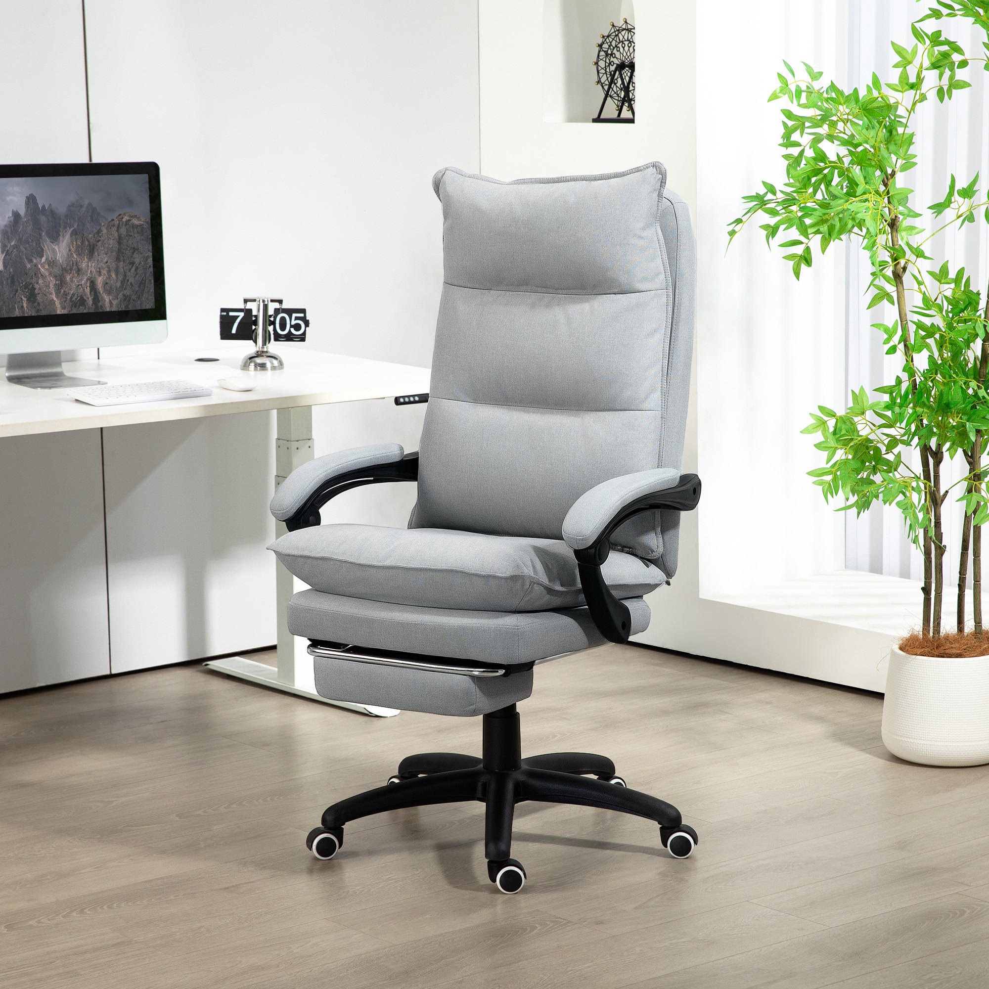 ERGONOMISCH Bürostuhl mit Massagefunktion, Computerstuhl mit Liegefunktion - Hellgrau, Kunststoff (62/130/70cm) - Vinsetto