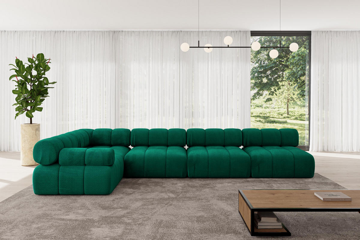 ECKSOFA modulares Sofa Mende-L3 - 380x190x70 cm Dunkelgrün Velours - Dunkelgrün, Holzwerkstoff/Textil (380/190cm) - ALTDECOR