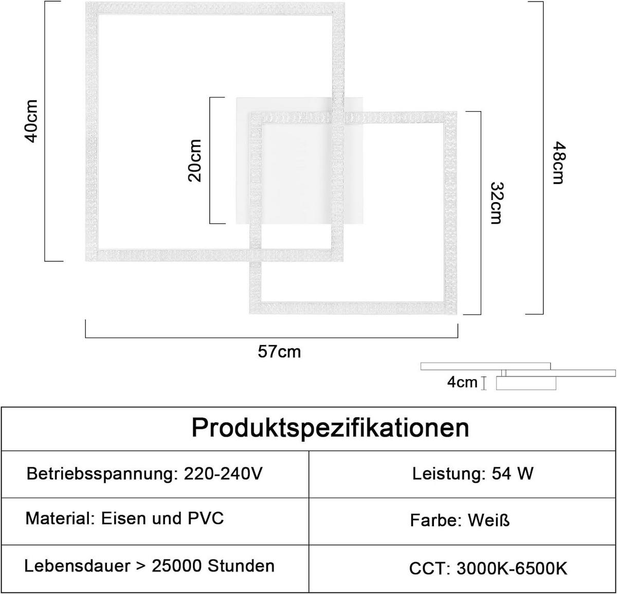 LED-DECKENLEUCHTE Beatrice 57/48/9 cm - Weiß, Metall (57/48/9cm) - Nettlife