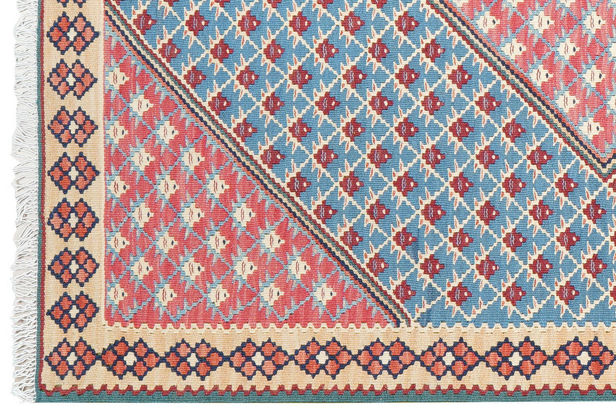 HANDWEBTEPPICH Kelim Senneh Blau 151/107 cm Schurwolle - Blau, Textil (107/151cm) - Looma