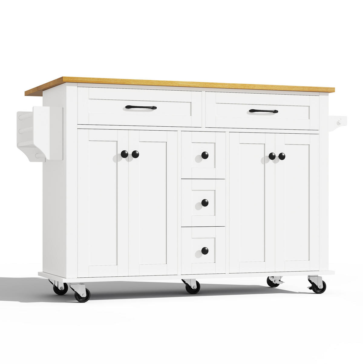 KÜCHENWAGEN 140/40/89 cm in Weiß/Natur mit klappbarer Arbeitsplatte und Rollen - Weiß, Holzwerkstoff (140/89/65cm) - Flora Grace