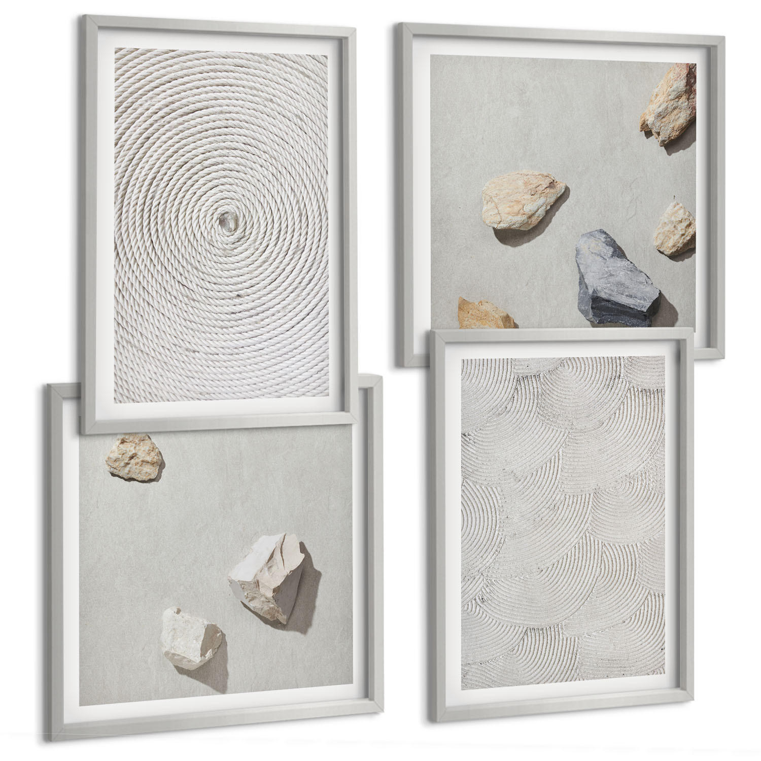 BILDER SET 4er Set - 50x50 cm & 40x60 cm Silberner Rahmen - Geometrische Pappsteine - Silberfarben, Kunststoff (50/50cm) - TULUP