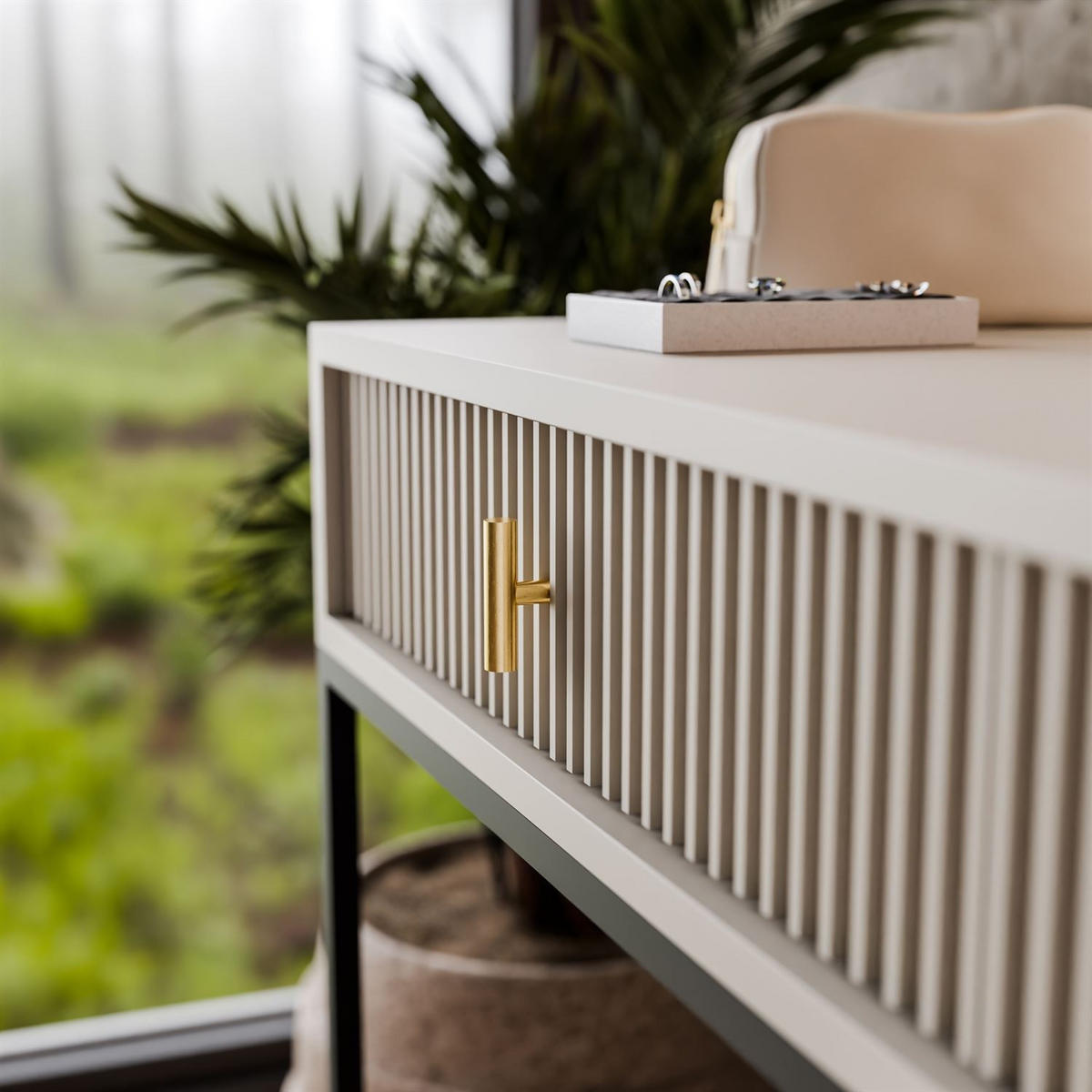 FRISIERTISCH MIDNIGHT ELITE mit LED-Spiegel kaschmir - Kaschmir/Schwarz, Holzwerkstoff (104/77/50cm) - Lookway