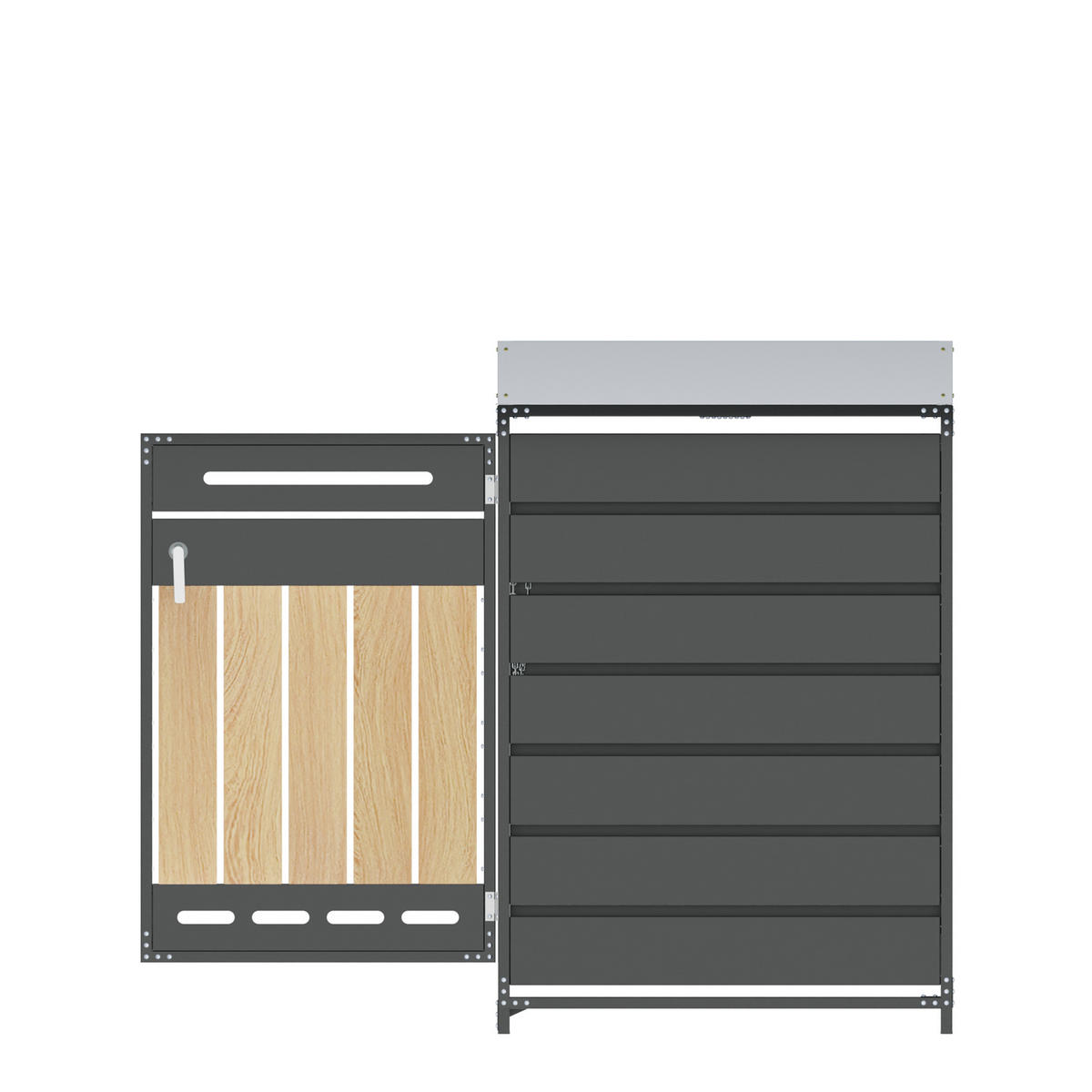 MÜLLTONNENBOX Pflanzdach Holzoptik abschließbar Belüftung - Schwarz, Metall (79/120/131cm) - FLIEKS