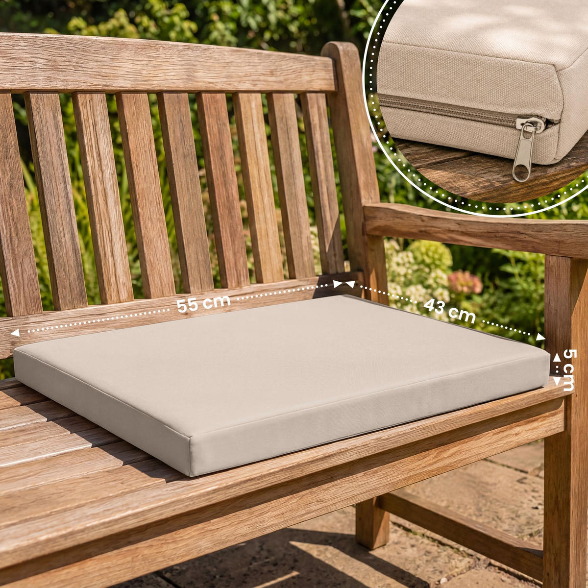 GARTENSTUHL eckig 55/43/5 cm Stoff Creme - Creme, Textil (55/5/43cm) - CLP