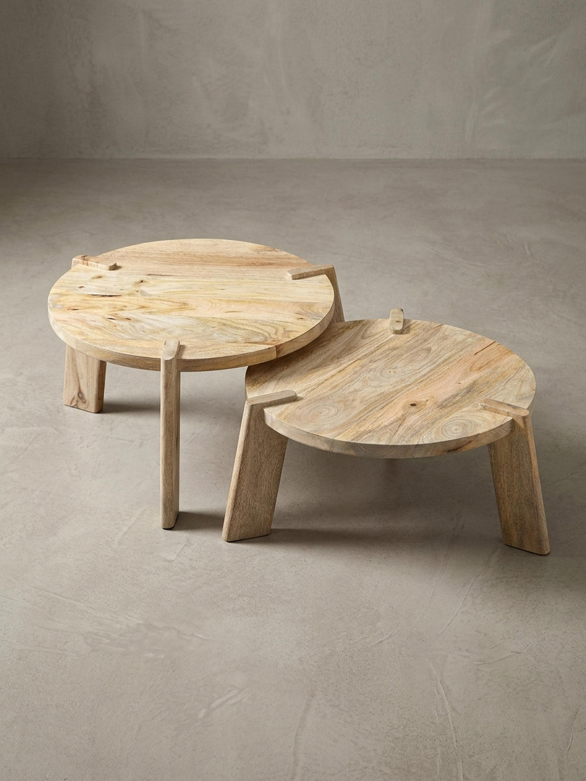 COUCHTISCH 2er Set Mango Massivholz Messingstreifen Handgefertigt HELEN, Beige 53x53x32 cm - Beige, Mangoholz/Holz (53/53/32cm) - KADIMA DESIGN