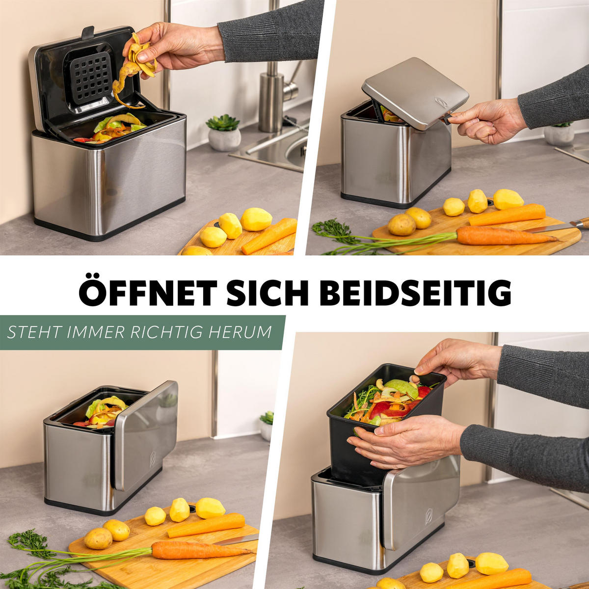 BIOMÜLLEIMER, Edelstahl, 3 Liter - Edelstahlfarben, Metall (26/17/14cm) - eluno