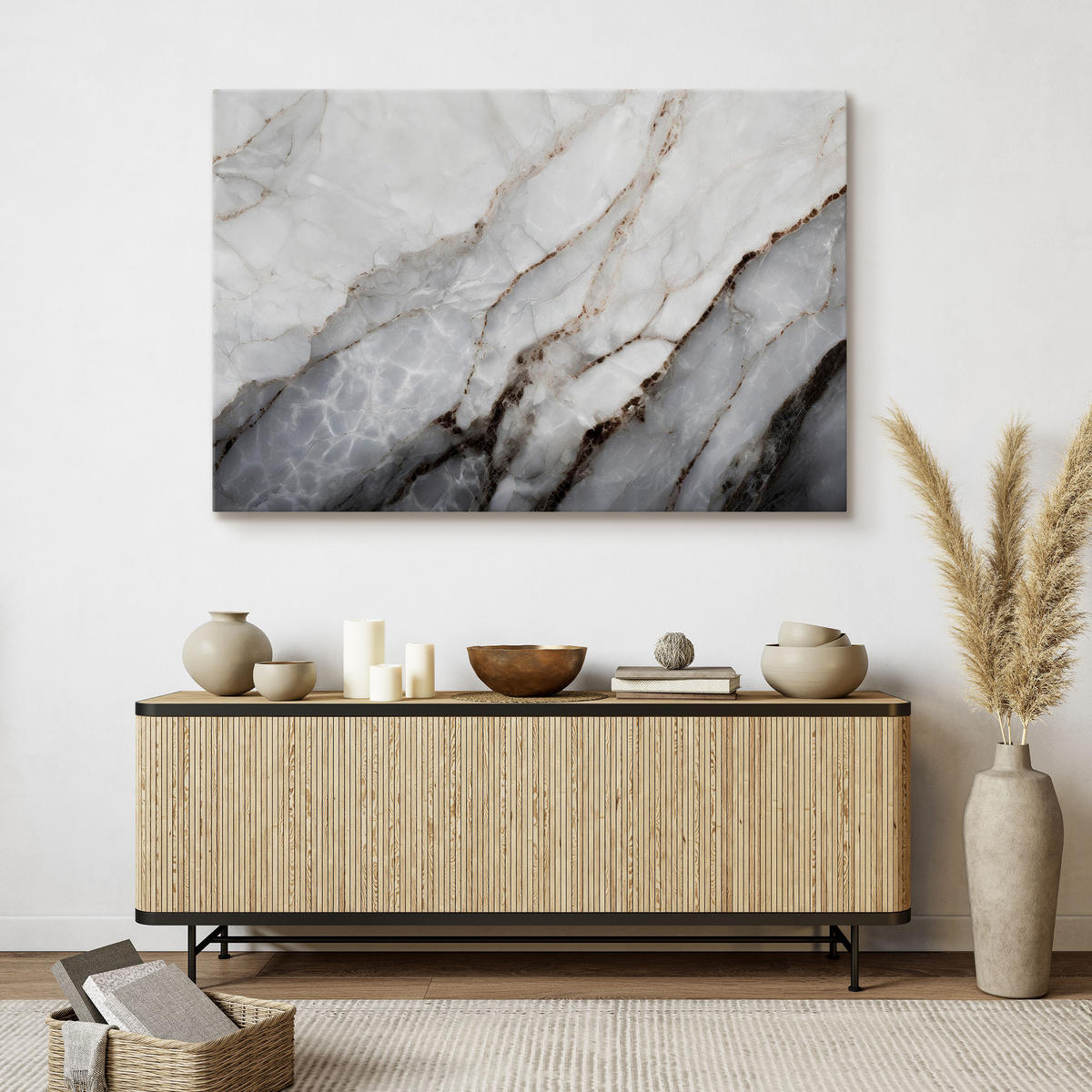 LEINWANDBILD MARMOR Imitation Moderne Muster für Büro 70/50 cm - Weiß/Grau, Textil (70/50cm) - Muralo