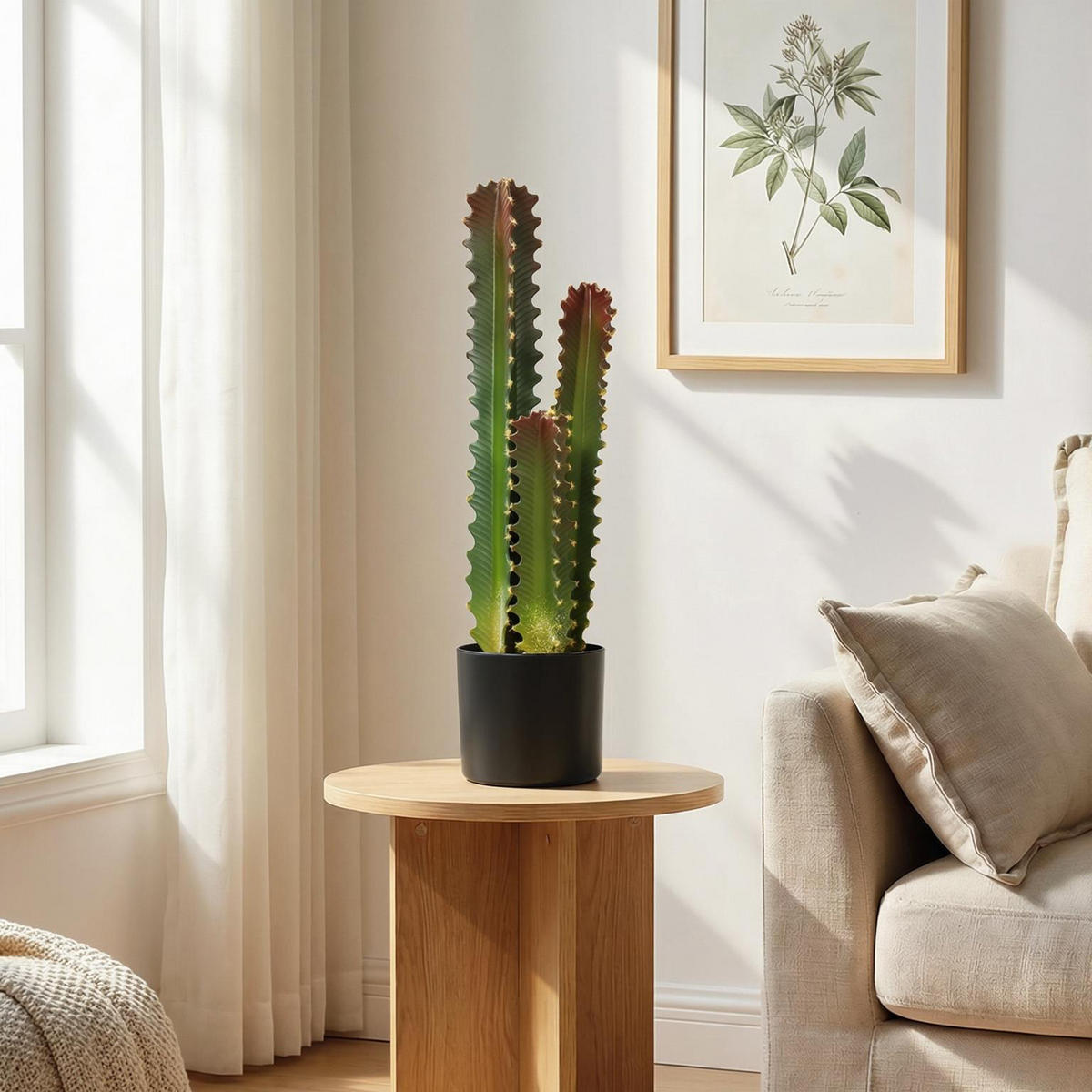 KUNSTPFLANZE, Künstlicher Kaktus 66 cm, mit Topf & 3 Blättern, für Innendekoration, pflegeleicht, Grün - Multicolor, Kunststoff (66cm) - FORIOUS