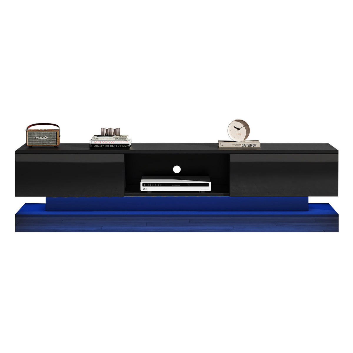 TV-LOWBOARD aus Spanplatte 160x35x40,5 cm Schwarz mit LED-Beleuchtung, 2 Schubladen und App-Steuerung - Schwarz, Holzwerkstoff (160/40.5/35cm) - IVMEU