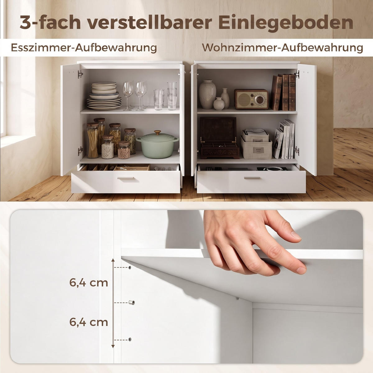 SIDEBOARD i MDF, vitt - Vit, Träbaserade material/Metall (42/100/80cm) - HOMCOM