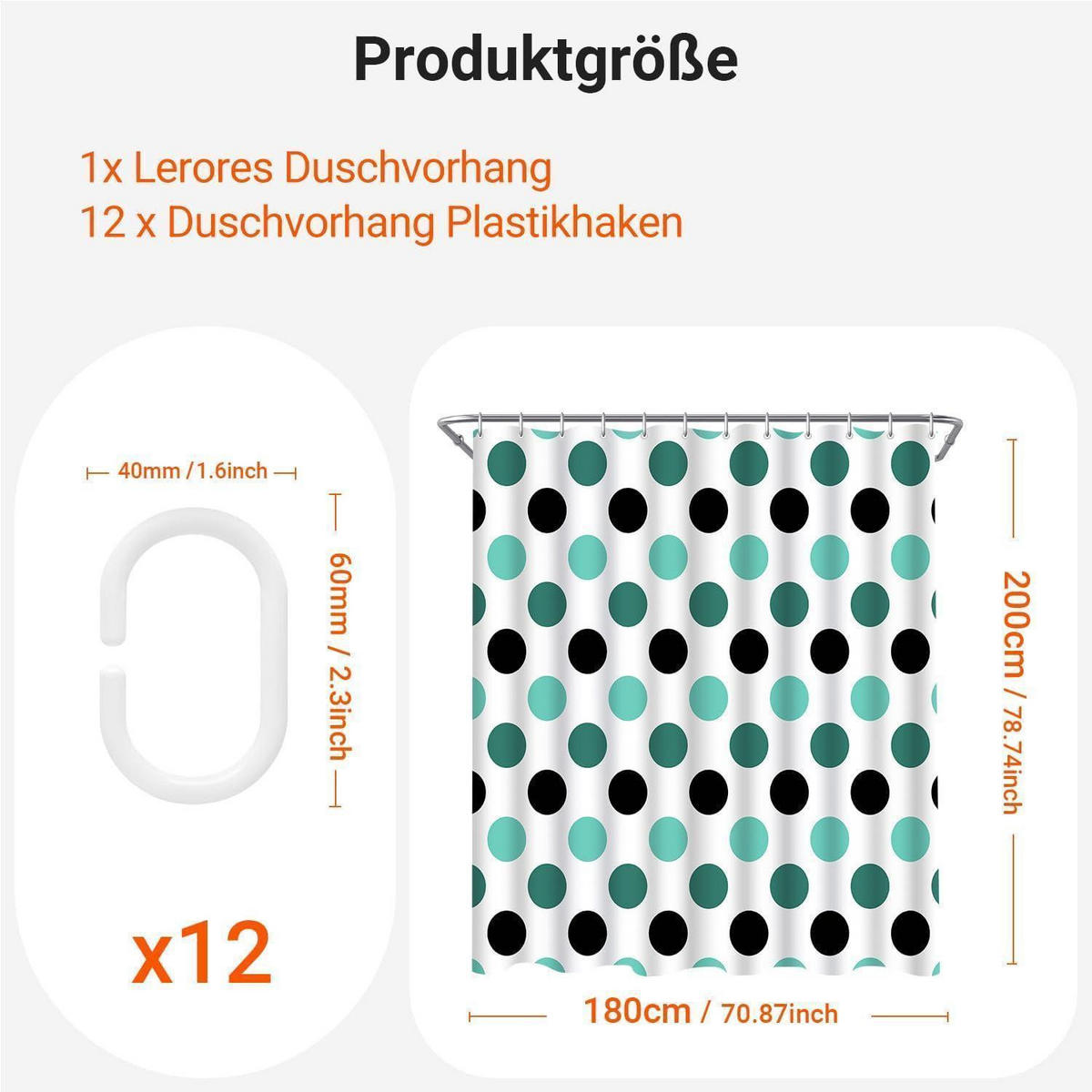 DUSCHVORHANG Punkte 180 x 200 cm Wasserabweisend Antischimmel Waschbar Polyester - Multicolor, Textil (180/200cm)