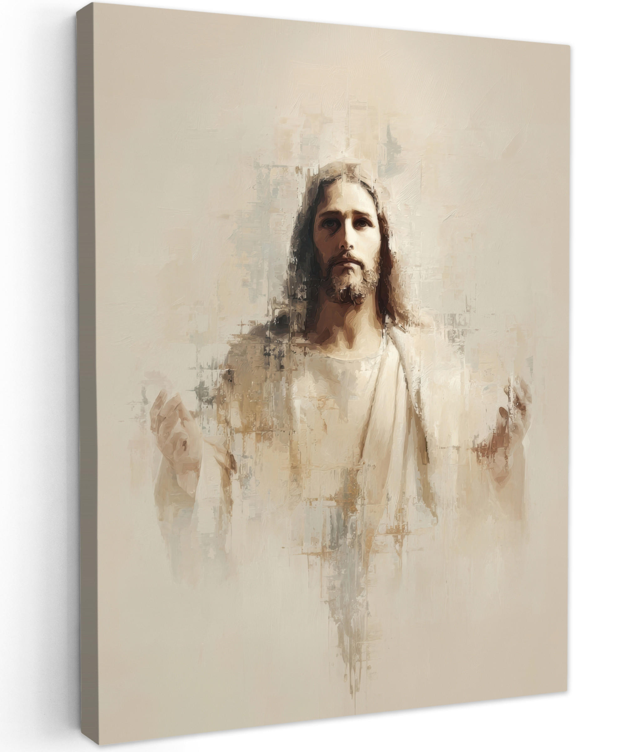 LEINWANDBILD Porträt - Abstrakt - Jesus - Beige Room Decor 30x40 cm - Beige, Textil (30/40cm) - MuchoWow