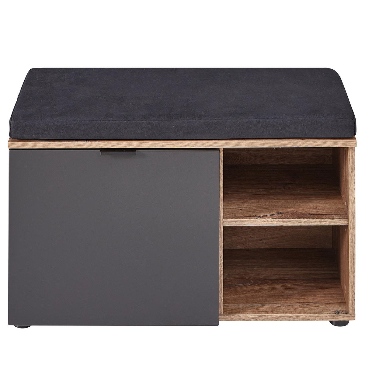 GARDEROBENBANK - Risseiche Silber Dekor / Matt Grau - Schwarz/Braun, Holzwerkstoff/Kunststoff (82/51/38cm) - home24