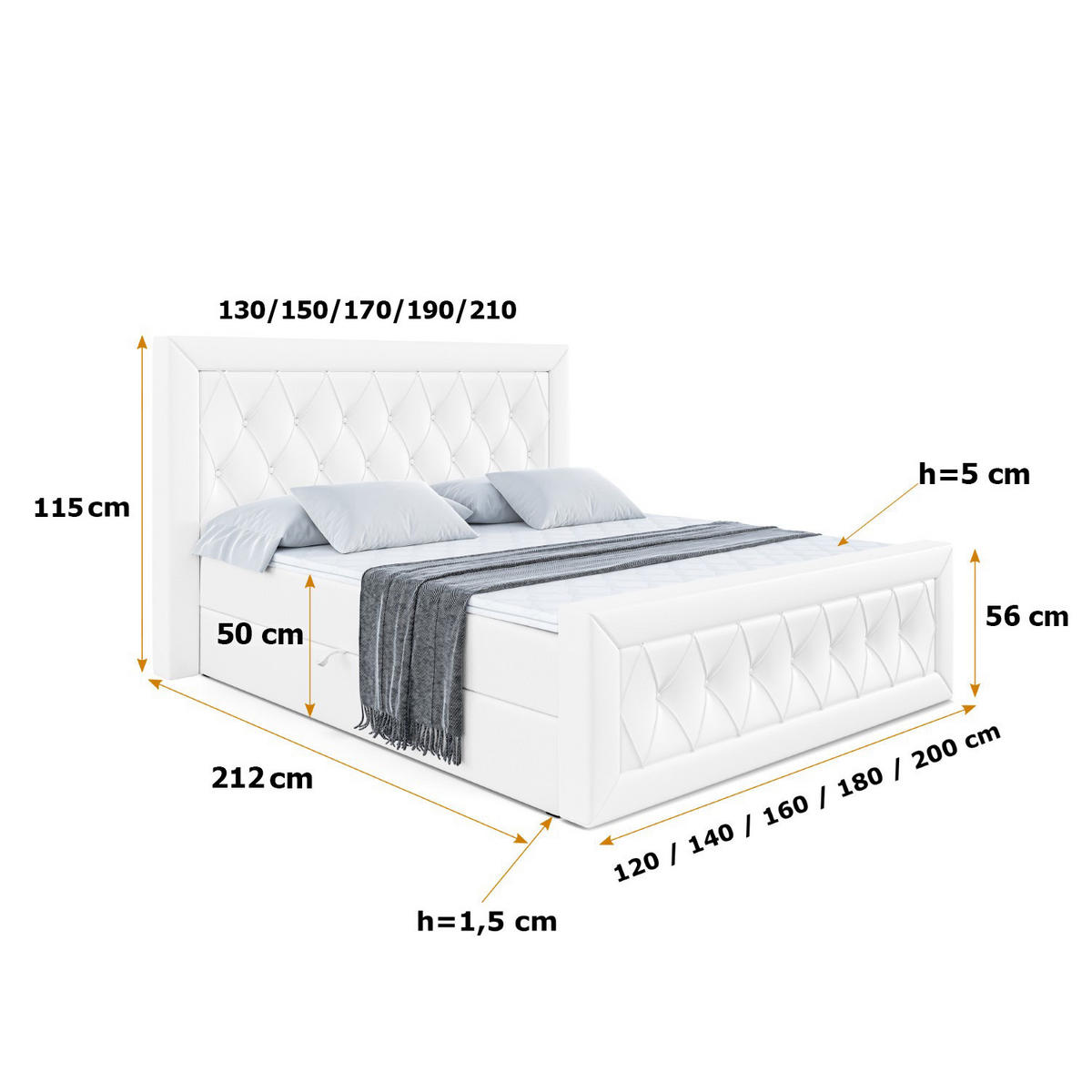 BOXBETT NOEL-Z - 120 x 200 - H3 - Weiß Hochglanz - Weiß Hochglanz, Holzwerkstoff (120/200cm) - ALTDECOR