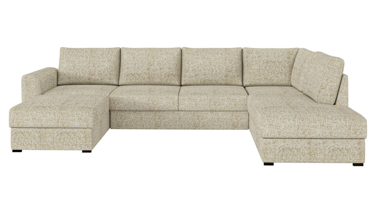 WOHNLANDSCHAFT Wilma Premium, Seite: Rechts - Sandfarben/Schwarz, Holz/Textil (305/85/188cm) - MIRJAN24