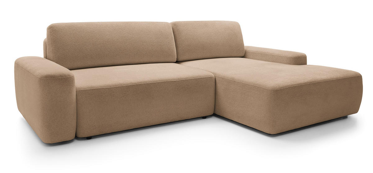 ECKCOUCH mit Schlaffunktion Orea M, 265 cm, Bettkasten, Rechts, Braun - Braun, Holz (162/264cm) - Emporius
