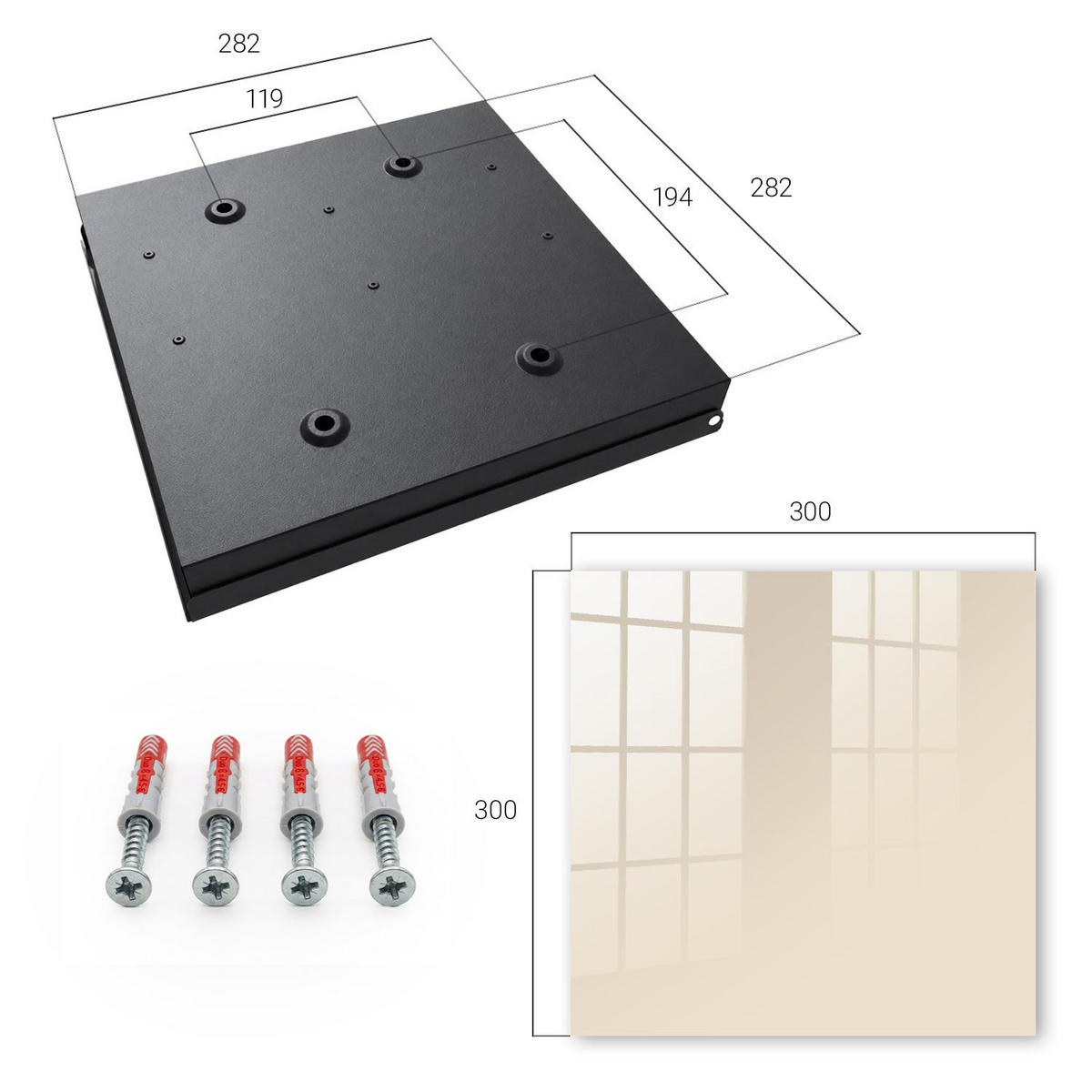 SCHLÜSSELBOX Schwarz 30x30 cm- Türöffnung nach rechts - Heller Stein - Creme, Metall (30/30/5cm) - TULUP