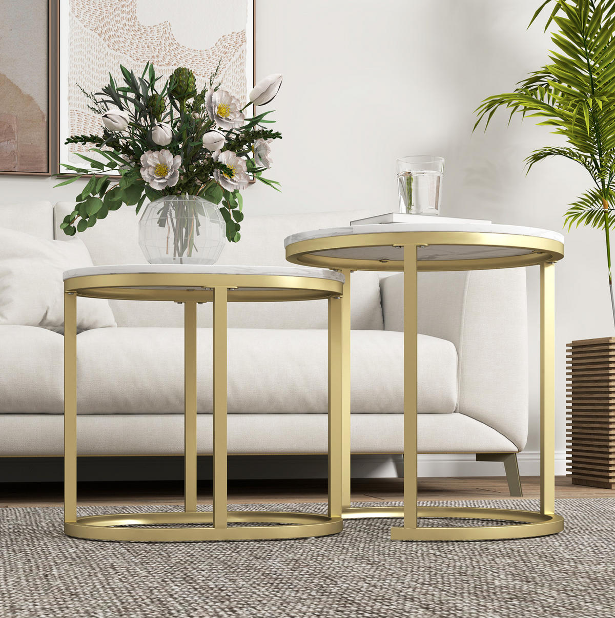 COUCHTISCH 2er-Set in Weiß, stapelbar, aus MDF und Stahl,50/50/50.5 cm - Weiß, Holzwerkstoff (50/50/50.5cm) - Flora Grace