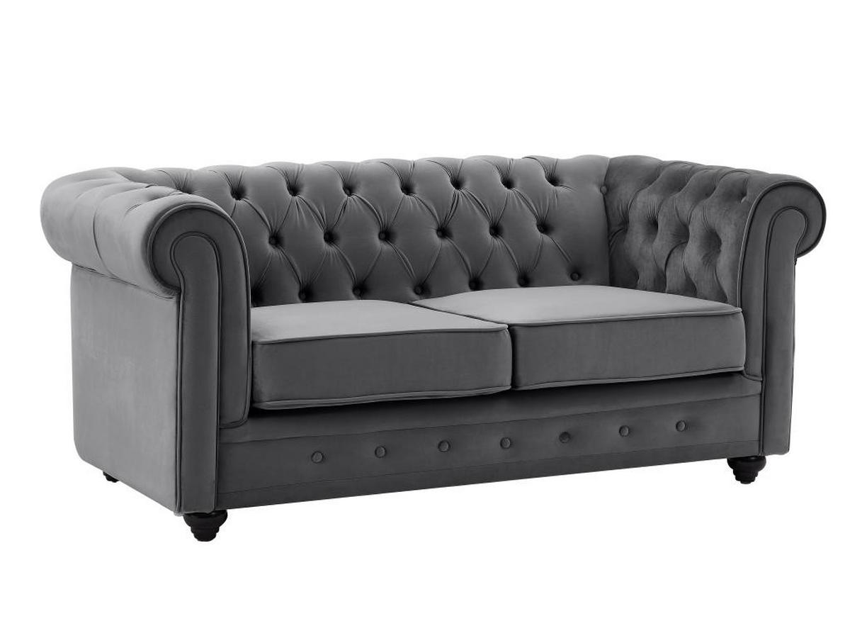 SOFA 3-Sitzer & 2-Sitzer - Samt - Anthrazit - CHESTERFIELD - Anthrazit, Textil (88/72/205cm) - Vente-Unique