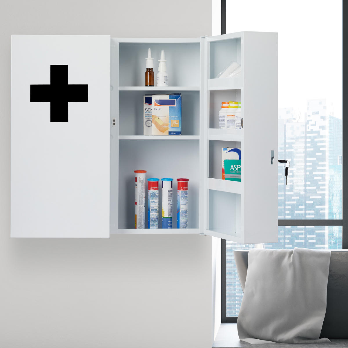 MEDIZINSCHRANK - Weiß, Metall (53/53.5/19cm) - Relaxdays