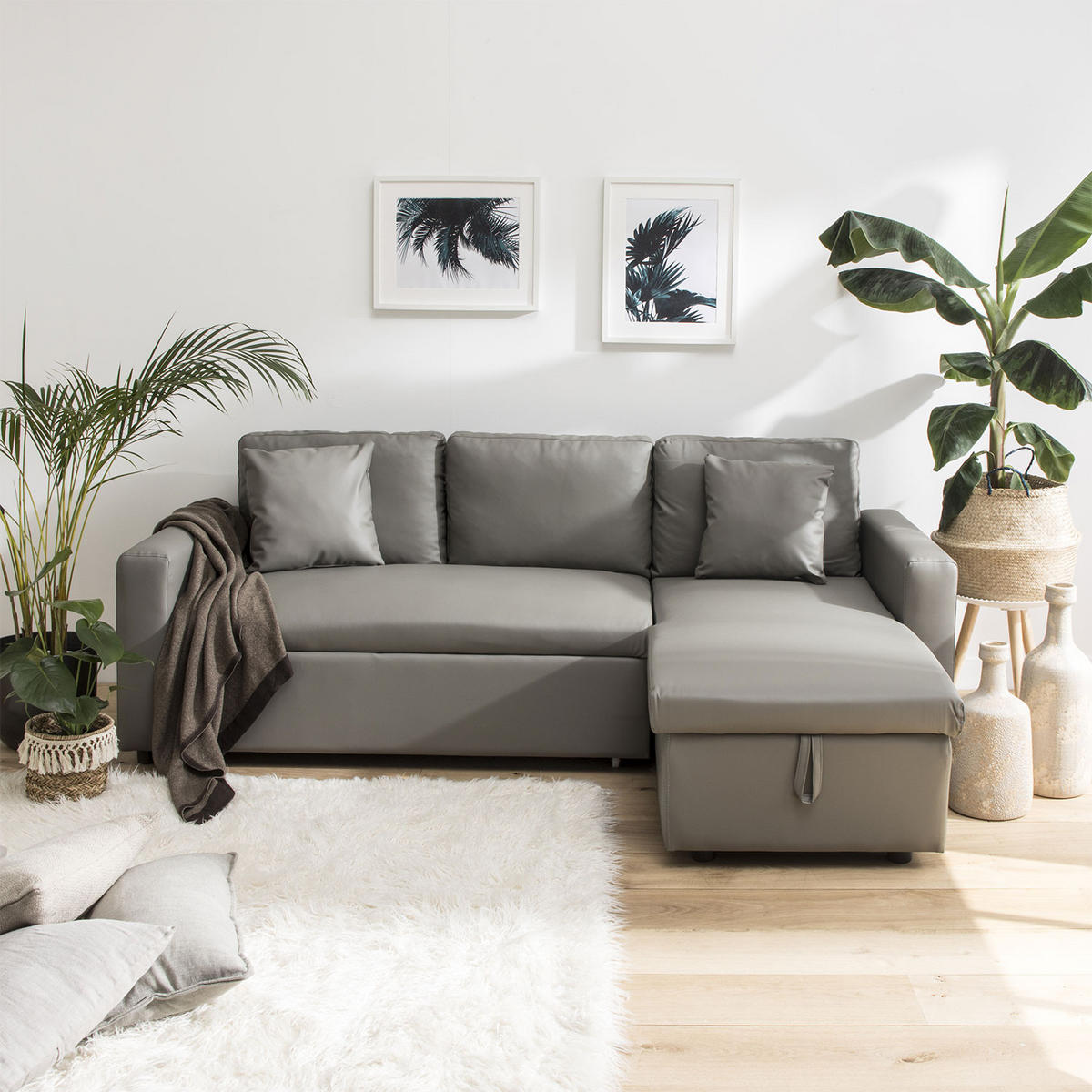 ECKSOFA CLARK Taupe 3 Plätze - Braun, Kunststoff (225/146cm) - Happy Garden