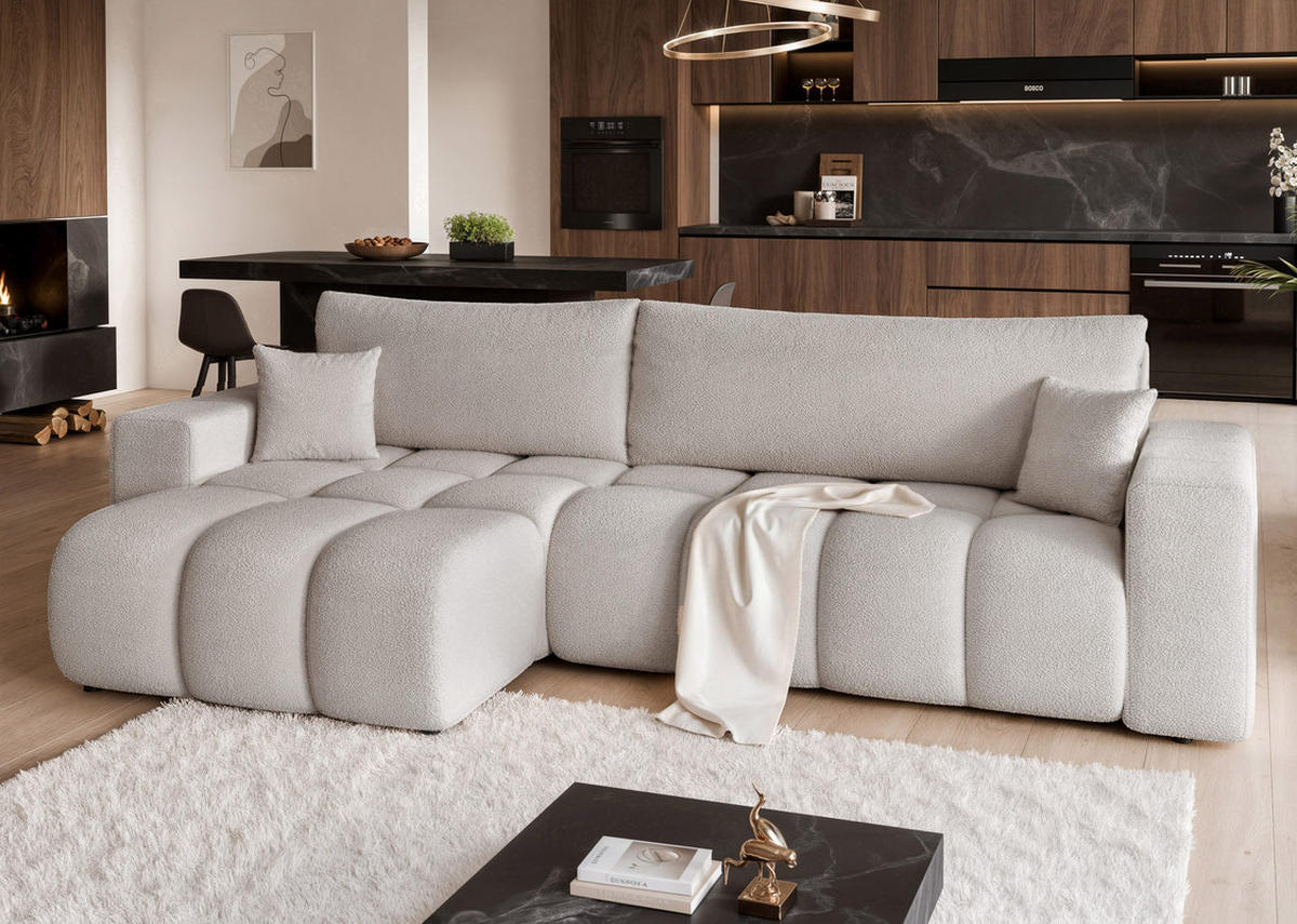 ECKSOFA OFI mit Schlaffunktion und Bettkasten Grau - Grau, Holzwerkstoff/Kunststoff (278/145cm) - Idohome