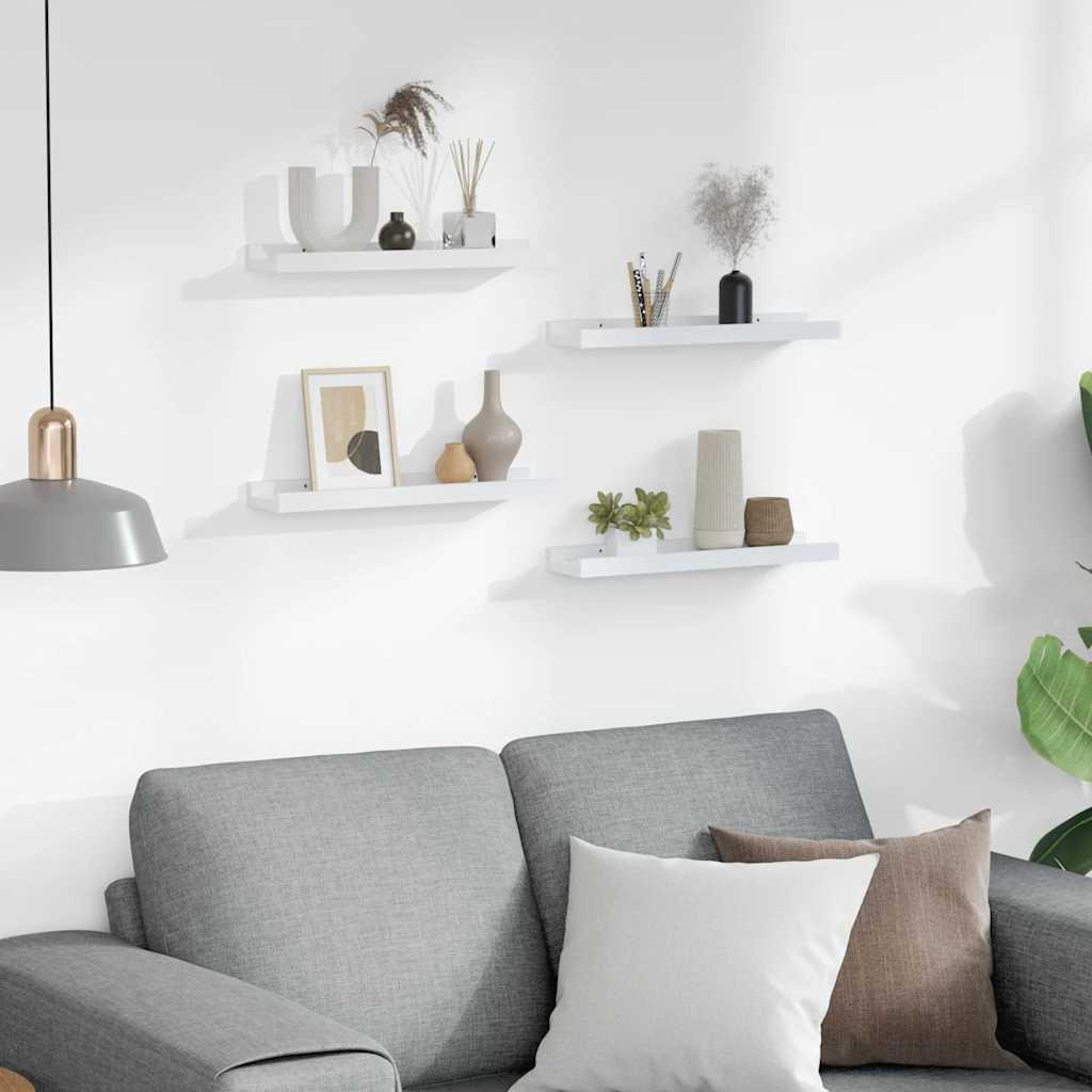 Thumbnail - vidaXL Wandregalset, Weiß, Holzwerkstoff, Strukturbuche, Rechteckig, 40x3x9 cm, Wohnzimmer, Regale, Wandregale