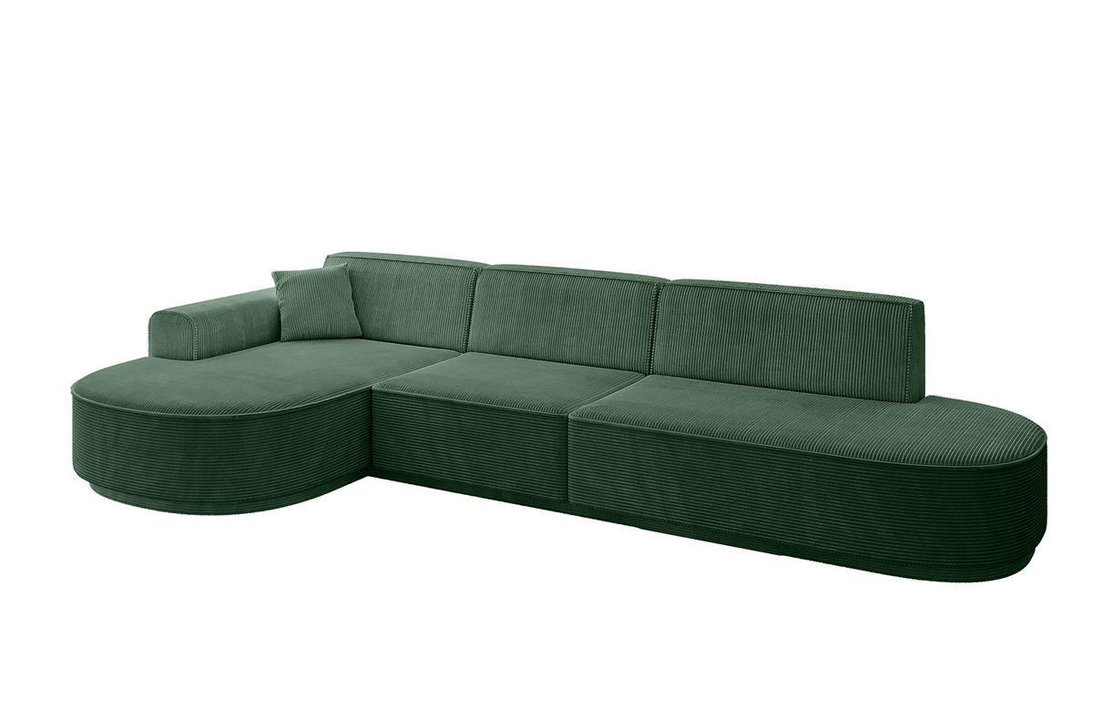 ECKSOFA Ottomane Links MARI-L2 - 317x163x73,5 cm Grün Cord - Schwarz/Grün, Holzwerkstoff/Kunststoff (165/321cm) - ALTDECOR