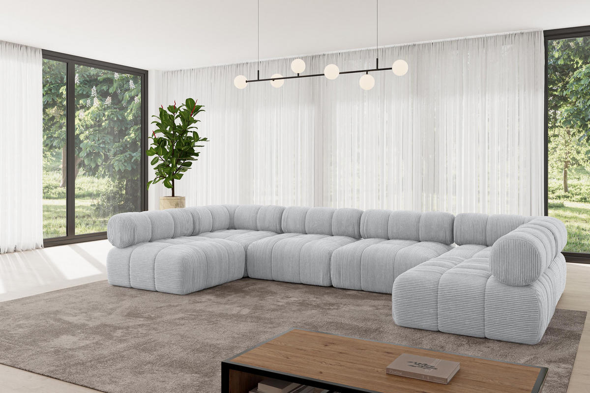 WOHNLANDSCHAFT modulares Sofa Garvo-U2 - 380x190x70 cm Grau Cord - Grau, Holzwerkstoff/Textil (380/70/190cm) - ALTDECOR