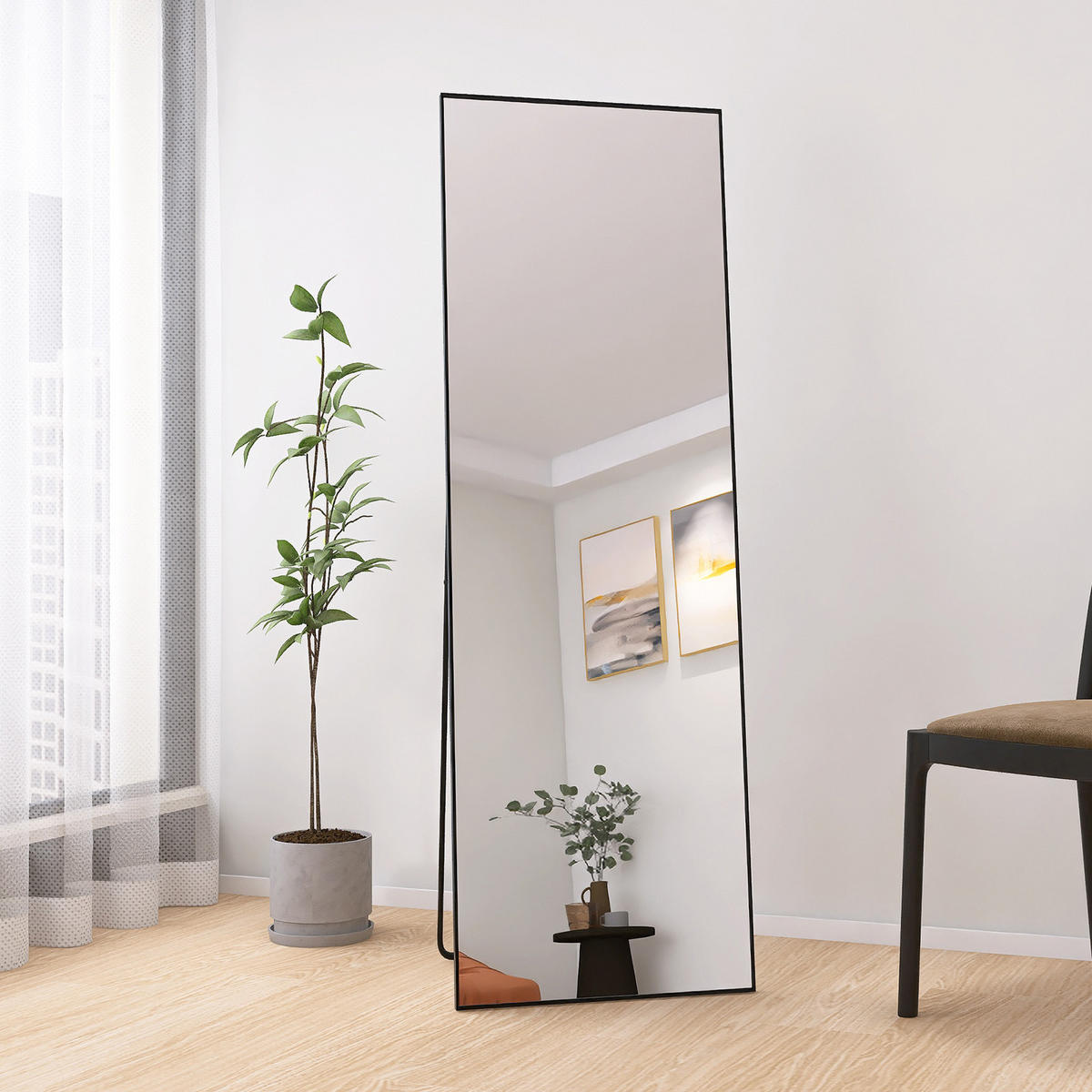 STANDSPIEGEL 1620 x 530 mm, full-length mirror, can be placed against a wall or hung, black, aluminum alloy frame - Schwarz, Glas (53/162/3cm) - WoodenAura