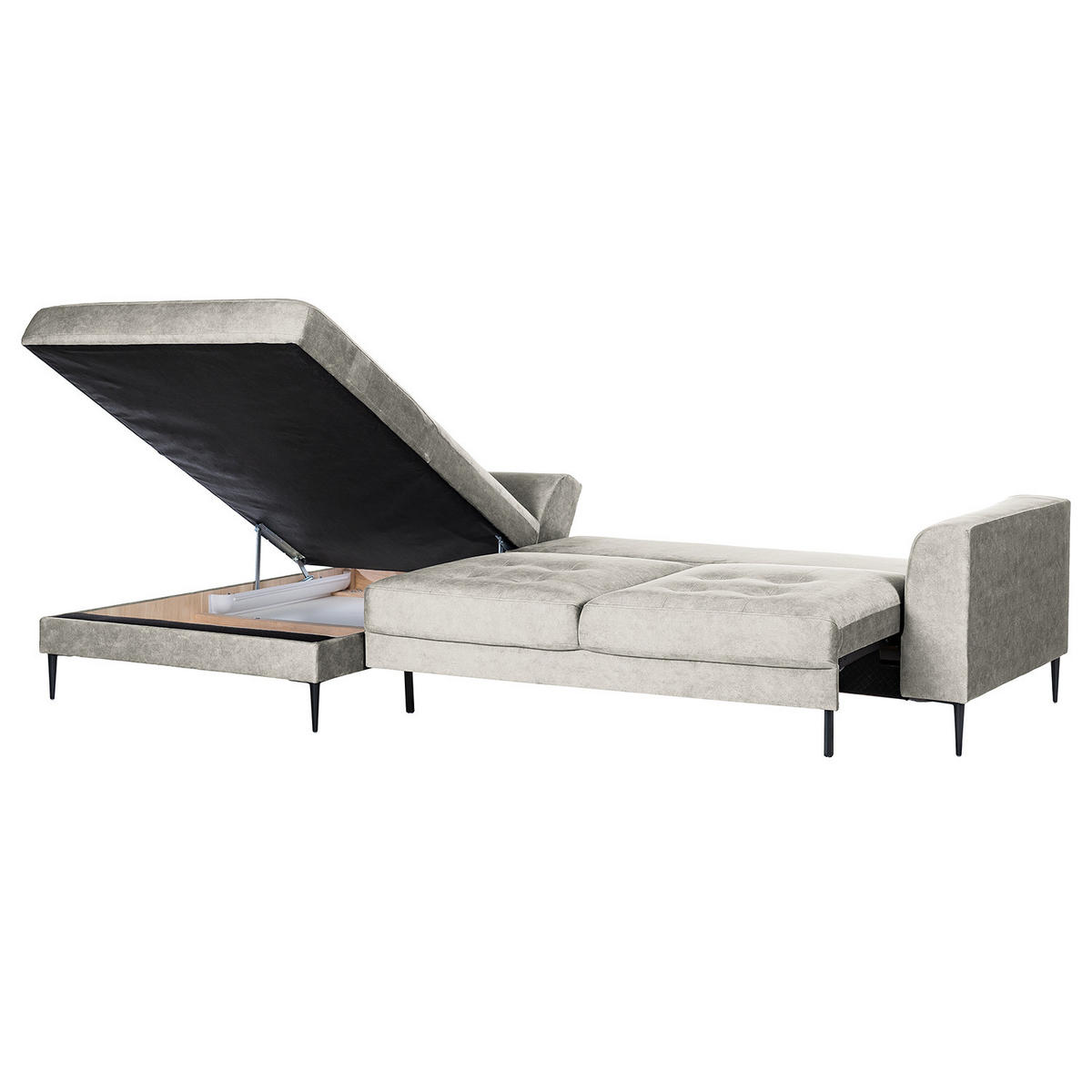 ECKSOFA mit Longchair - Hellgrau, Textil/Metall (275/168cm) - home24