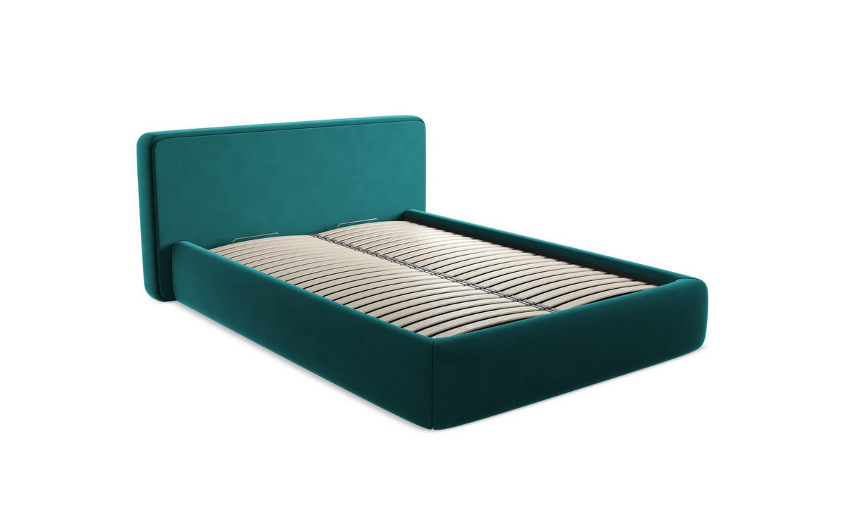 POLSTERBETT mit Bettkasten und Lattenrost 210x215 Blau - Blau/Blaugrau, Kunststoff/Textil (160/200cm) - Makamii