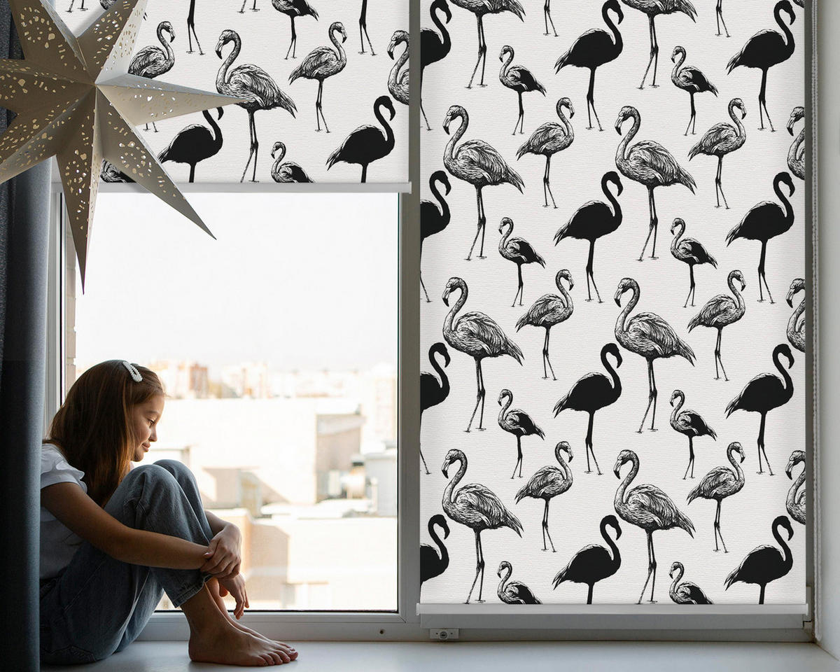 VNÚTORNÁ roleta - okenná roleta - roleta - 100x180 cm - Čierne plameniaky - čierna, plast (100/180/0.5cm) - TULUP