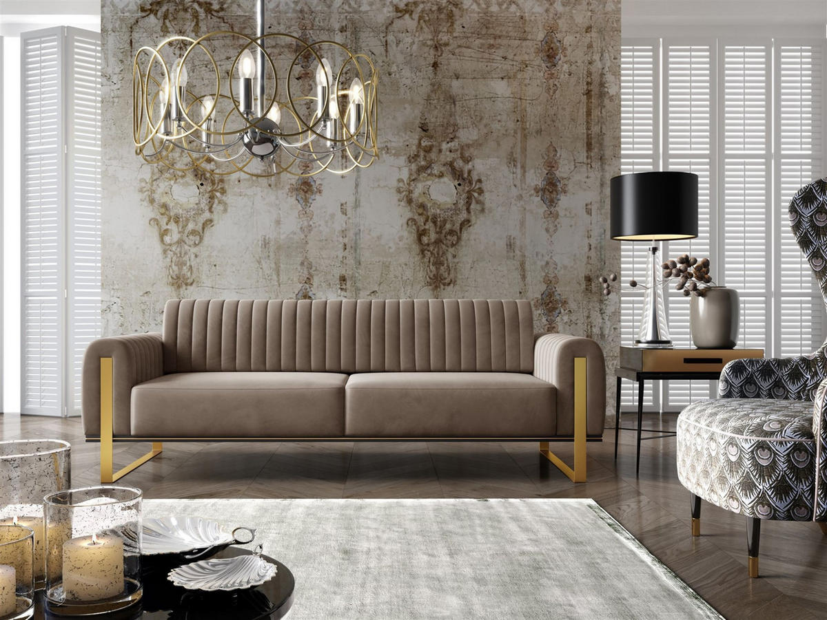 SOFASET Valerie 3-2 - Braun, Holzwerkstoff/Textil (228/79/90cm) - Fun Möbel