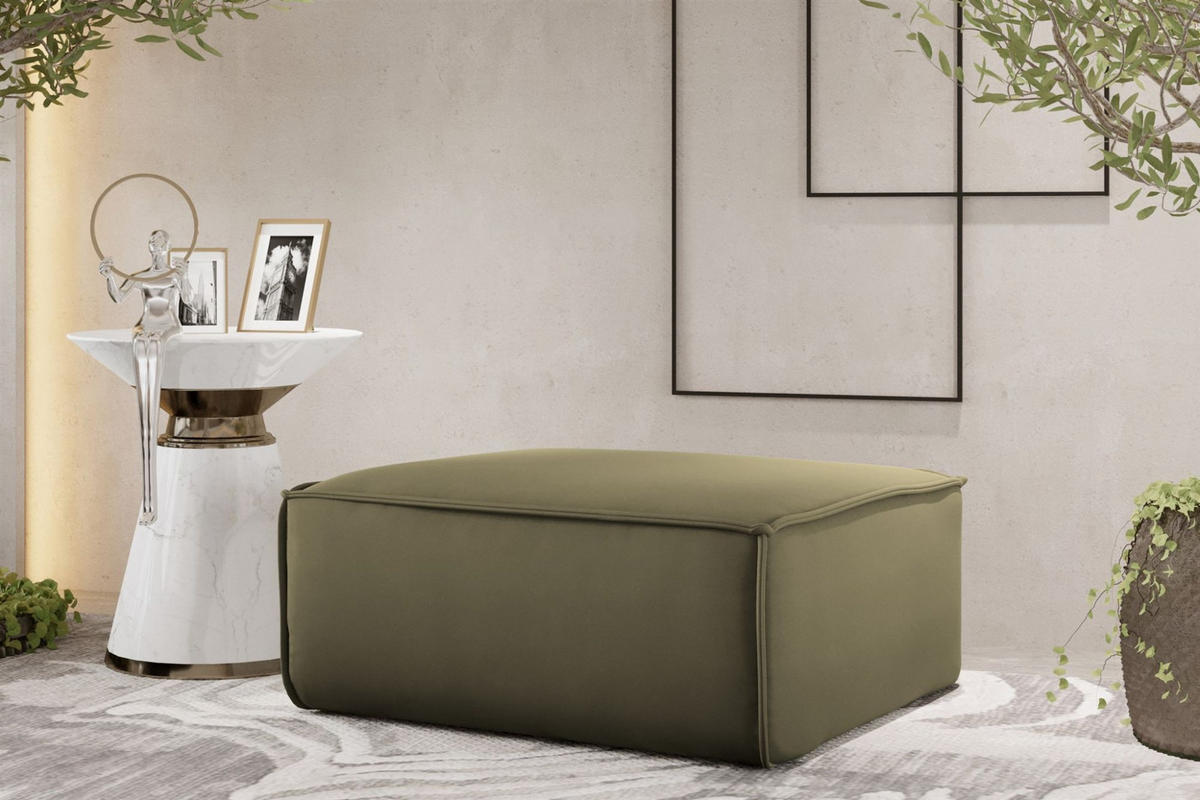 POLSTERHOCKER Celes Premium Opera Velvet - Olivgrün, Holzwerkstoff/Textil (85/40/85cm) - Fun Möbel