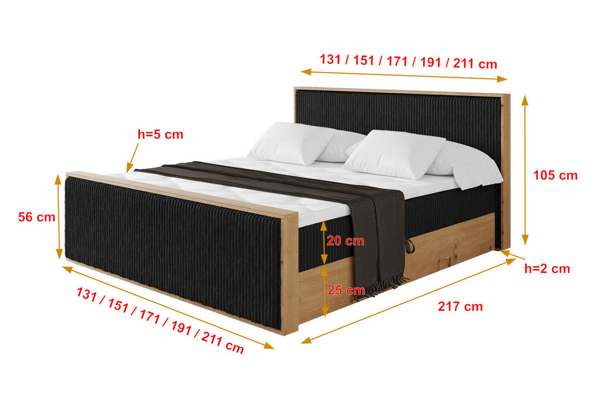 BOXBETT LOLLI9 -Z 120x200 - H3 Schwarz - Schwarz, Holzwerkstoff (120/200cm) - ALTDECOR