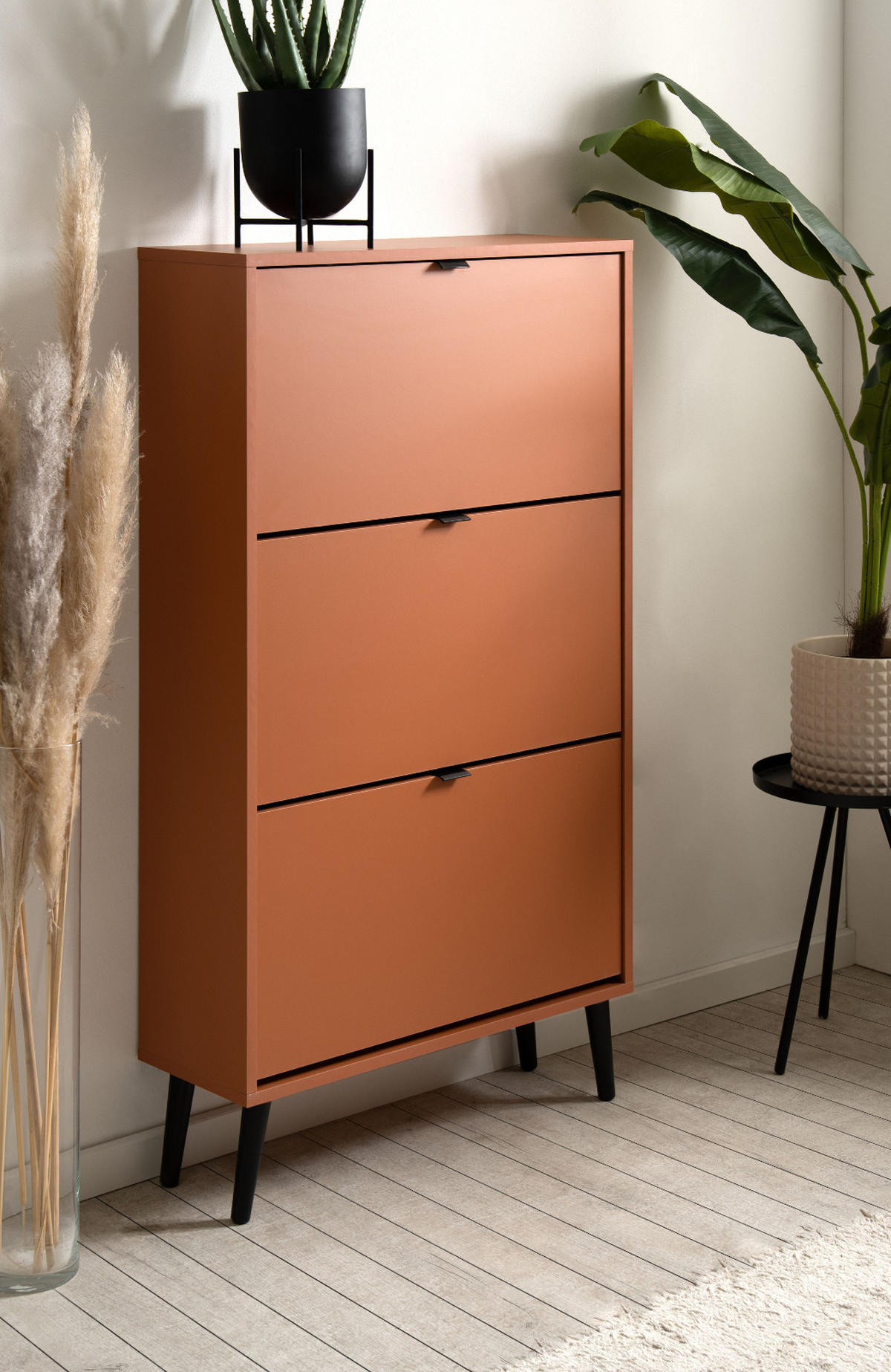 SCHUHSCHRANK terracotta 70 x 125 cm, Schuhkipper mit 3 Klappen - Terracotta/Schwarz, Holz/Holzwerkstoff (70/125/24cm) - Furn.Design