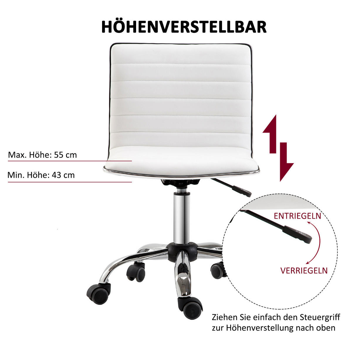FRISEURSTUHL, Drehstuhl, Stahl PU, Weiß - Weiß, Metall (48/90/52cm) - HOMCOM