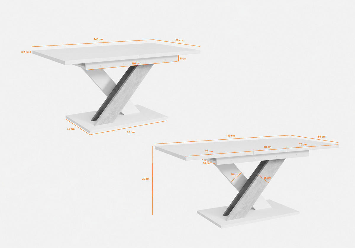 ESSTISCH Ausziehbar 140-180 cm Weiß - Weiß, Holzwerkstoff (180/80/75cm) - Home Collective