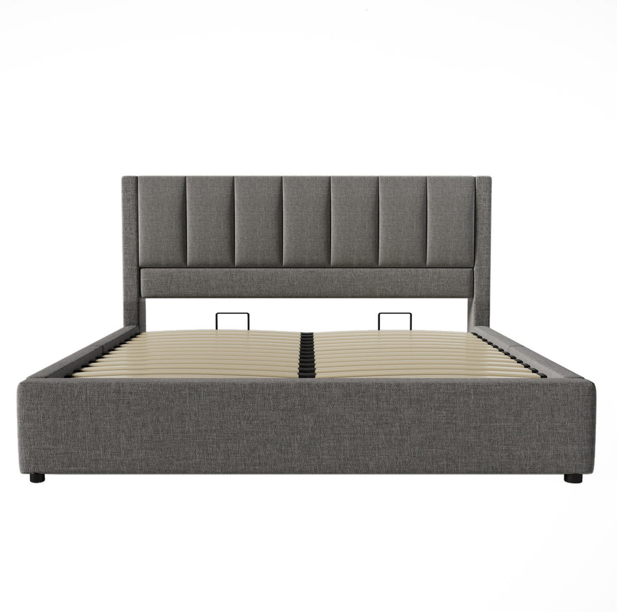 POLSTERBETT aus Leinen 140x190 cm Grau mit Bettkasten, USB-Ladestation und Becherhaltern - Grau, Textil (140/190cm) - IVMEU