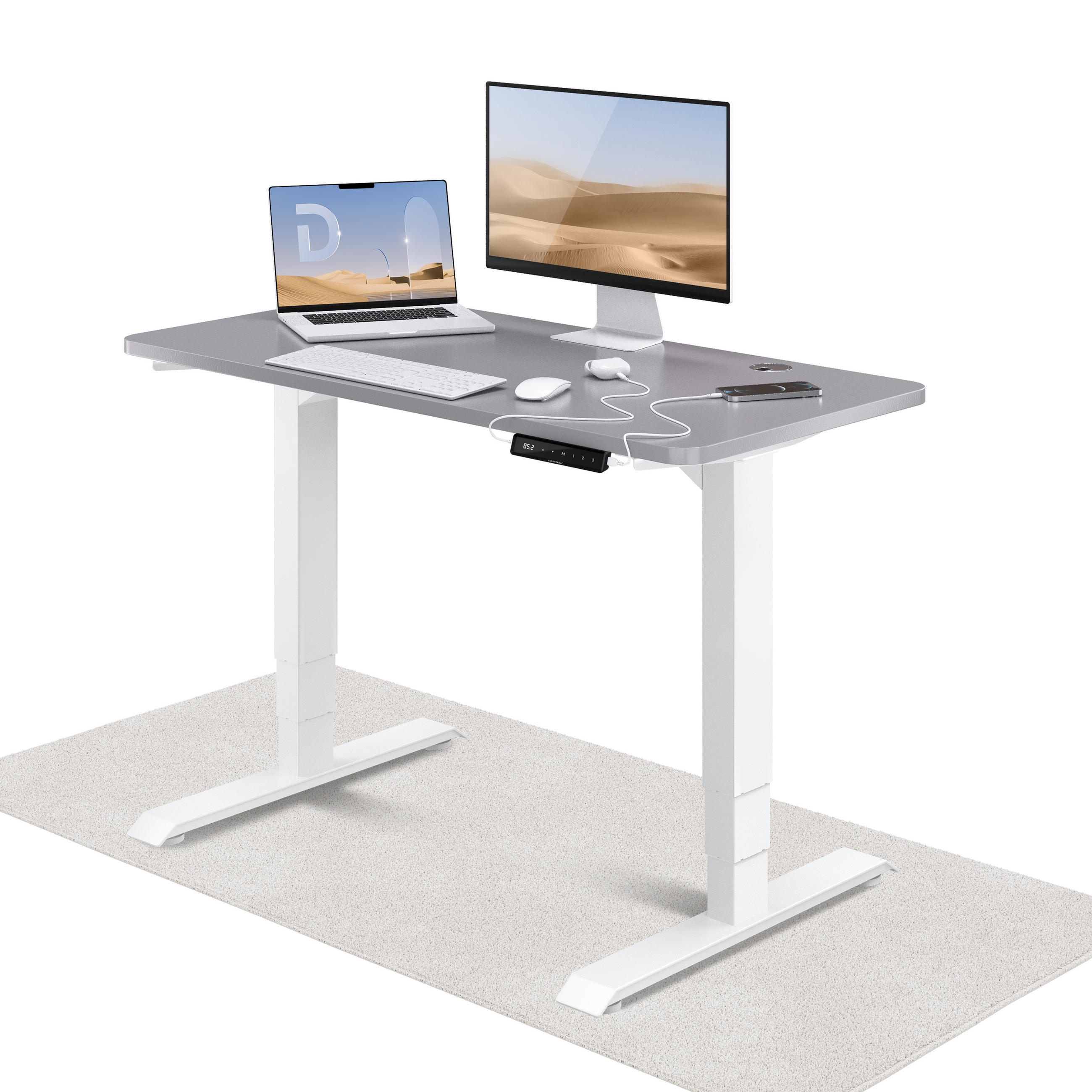 SCHREIBTISCH Elektrisch Höhenverstellbarer HomePro 120x60cm Weiß/Grau mit Memory-Funktion, Anti-Kollisions Technologie - Weiß/Grau, Holzwerkstoff (60/120/62cm) - Desktronic